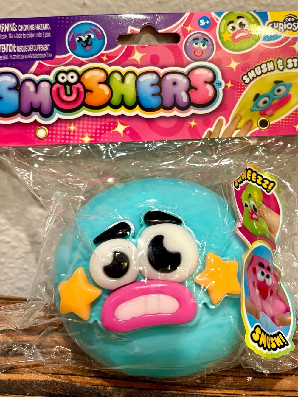 Orb Curiosities Smushers Squishy, Teal Face Orange Stars, BNWT BNIP